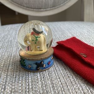 Elephant with Bird Mini Snowglobe & Red Knit Pouch